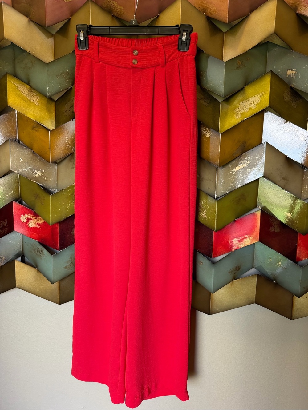 Bright Red High-Waist Wide Leg Pants